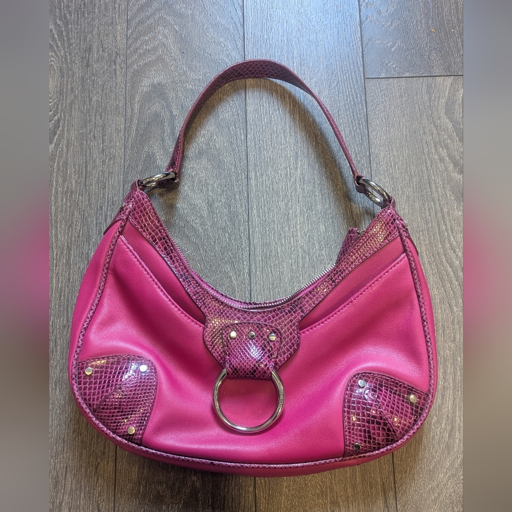 Pink Hobo Bag with Crescent Shape and Silver Hardware